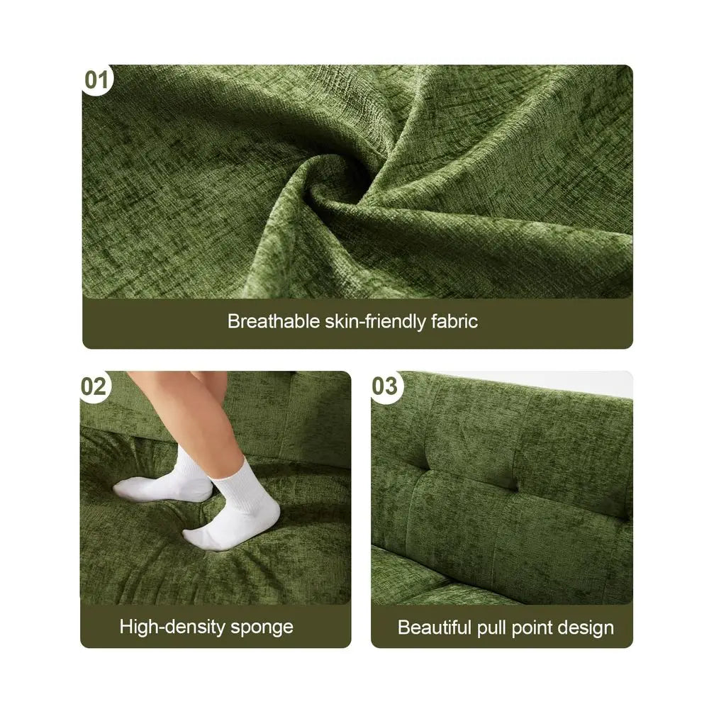 Loveseat Sofa Chenille Couch for Living Room,Small Sofa Olive 2 Seater Office Couch for Small Spaces, E
