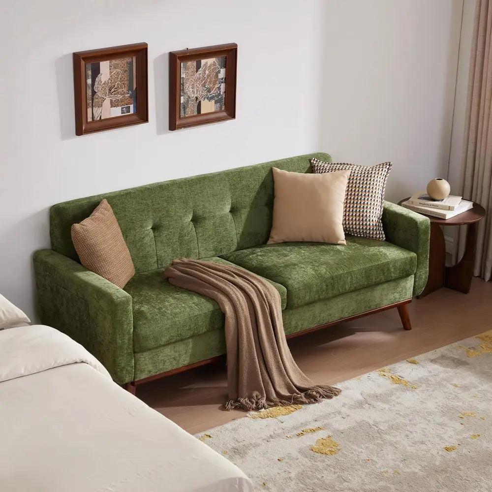 Loveseat Sofa Chenille Couch for Living Room,Small Sofa Olive 2 Seater Office Couch for Small Spaces, E